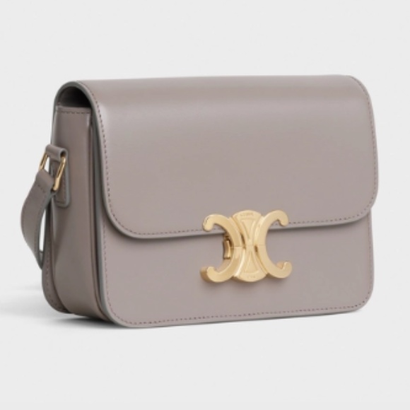 Authentic Celine Teen Triomphe in Shiny Genuine Calfskin Pebble Gray - Picture 1 of 11